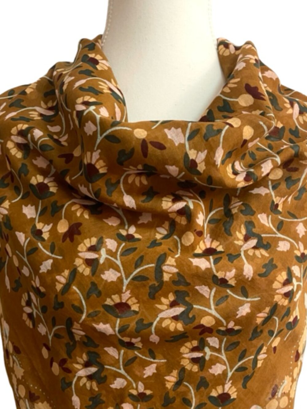 Des Petits Hauts Manava Floral Cotton Scarf – Mustard Brown French Designer 41"